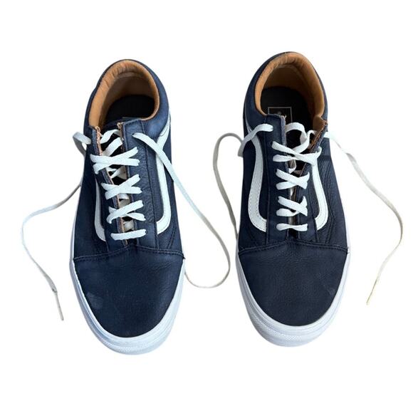 Vans Old Skool Skateboarding Shoes Navy Blue Leather Men 7.5 Women 9 - Picture 2 of 7